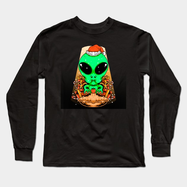 Christmas Alien Long Sleeve T-Shirt by phsycartwork